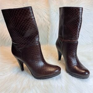 Cole Haan Dark Brown Snakeskin Heeled Boots